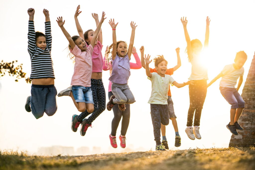 Positive Body Image, happy children are jumping